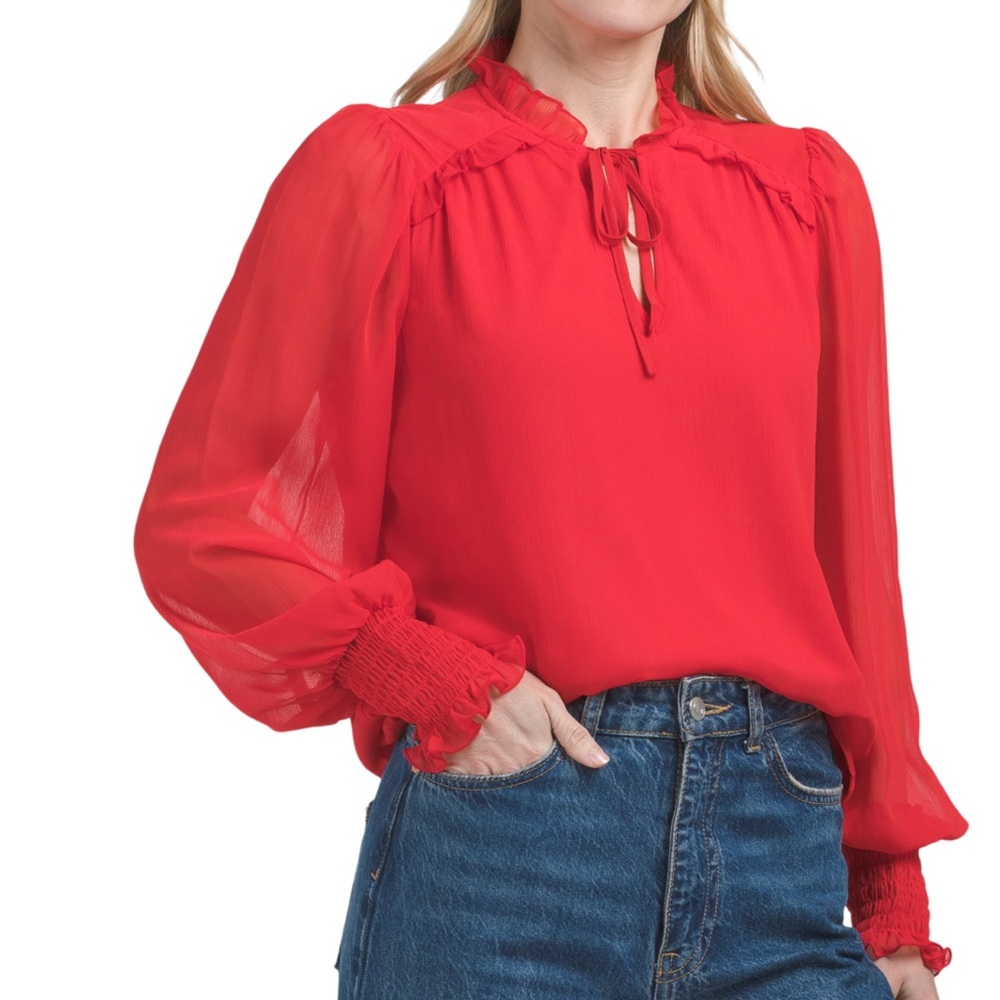 NWT red Tamara H. lined chiffon blouse M